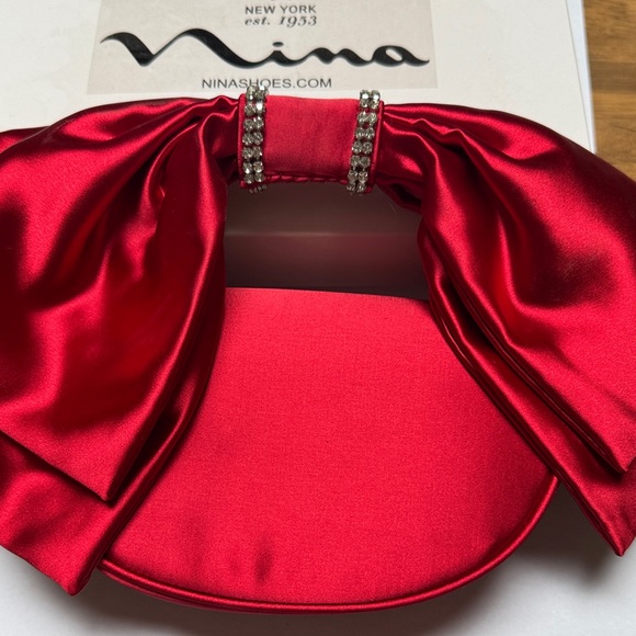 Nina Eveie in Red Rouge Elegant Red Satin Clutch with Rhinestone Accents - Picture 4 of 6